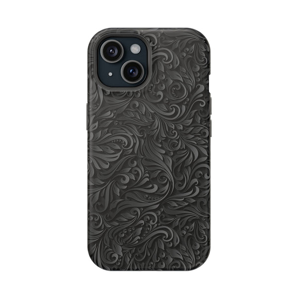 Elegant Black Floral Magnetic Tough Case for iPhone | Stylish Protection for Everyday Use Printify