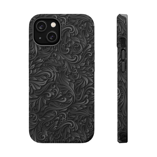 Elegant Black Floral Magnetic Tough Case for iPhone | Stylish Protection for Everyday Use Printify