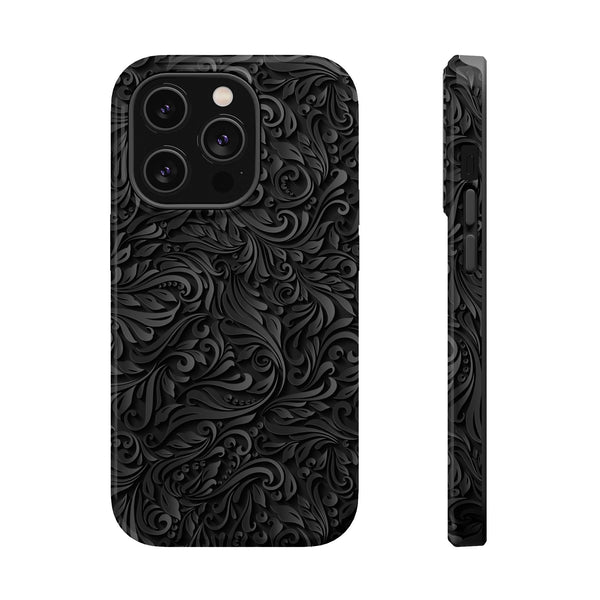 Elegant Black Floral Magnetic Tough Case for iPhone | Stylish Protection for Everyday Use Printify