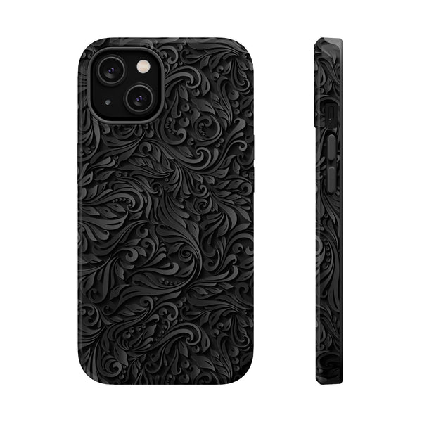 Elegant Black Floral Magnetic Tough Case for iPhone | Stylish Protection for Everyday Use Printify