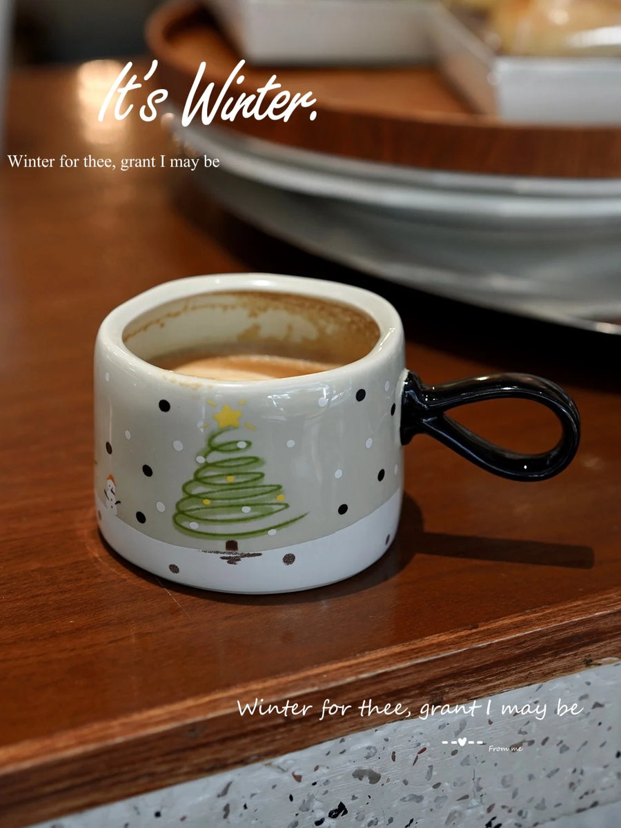 280ml Vintage Xmas Tree Ceramic Mug Coffee Mug Cute Snowman Snowflake Latte Cup Home Water Mugs Christmas Party Gift Send Friend My Addiction