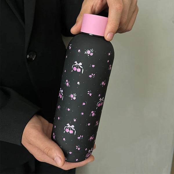 Kawaii Cherry Stainless Steel Thermos Bottle 500ml Tumbler Coffee Cup Cool Korean Travel Insulated Flask Thermal Water Bottle My Addiction