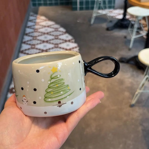 280ml Vintage Xmas Tree Ceramic Mug Coffee Mug Cute Snowman Snowflake Latte Cup Home Water Mugs Christmas Party Gift Send Friend My Addiction