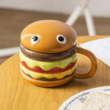 300ml Ceramic Cup Creative Hamburger Coffee Cup Cute Cartoon Children's Mug Breakfast Oatmeal Milk Cups with Lid Home Cups My Addiction