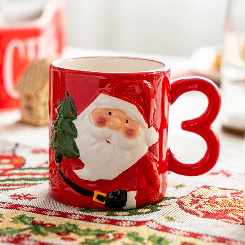 Santa Claus Mug Cartoon Ceramic Coffee Cup Decorate Home Breakfast Drinks Oatmeal Milk Mug Fine Ceramic Coffee Cup Holiday Gifts My Addiction