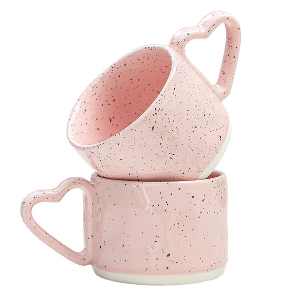 300ml Korean Style Ceramics Cup Cute and High-value Home Coffee Cups with Pink Heart-shaped Handle Breakfast Milk Oatmeal Mugs My Addiction