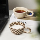 200ml 1pc Personalised retro niche Irregular checkerboard ceramic coffee cup personalized high-looking mugs My Addiction