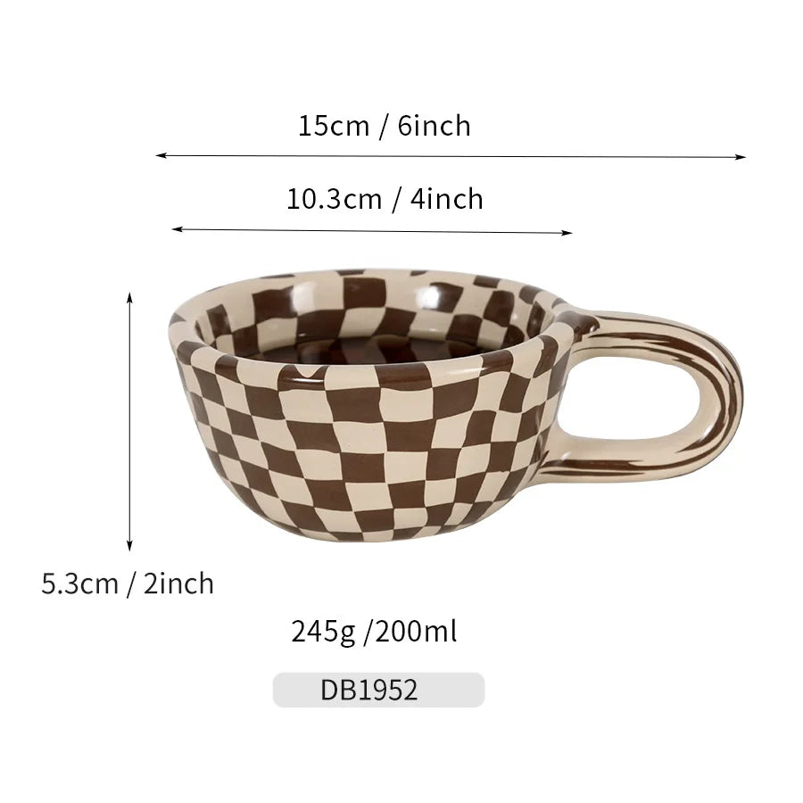 200ml 1pc Personalised retro niche Irregular checkerboard ceramic coffee cup personalized high-looking mugs My Addiction