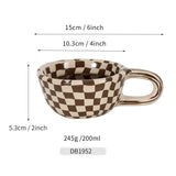 200ml 1pc Personalised retro niche Irregular checkerboard ceramic coffee cup personalized high-looking mugs My Addiction