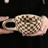 200ml 1pc Personalised retro niche Irregular checkerboard ceramic coffee cup personalized high-looking mugs My Addiction