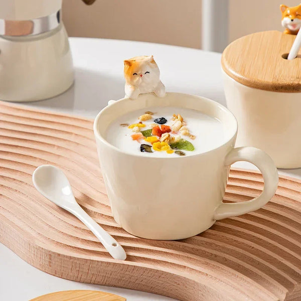 European Cartoon Tea Dog Cat Ceramic Mug Birthday Gift Porcelain Dessert Milk Cup Cute Kids Water Cup Couple Mug Home Decoration My Addiction