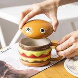 300ml Ceramic Cup Creative Hamburger Coffee Cup Cute Cartoon Children's Mug Breakfast Oatmeal Milk Cups with Lid Home Cups My Addiction