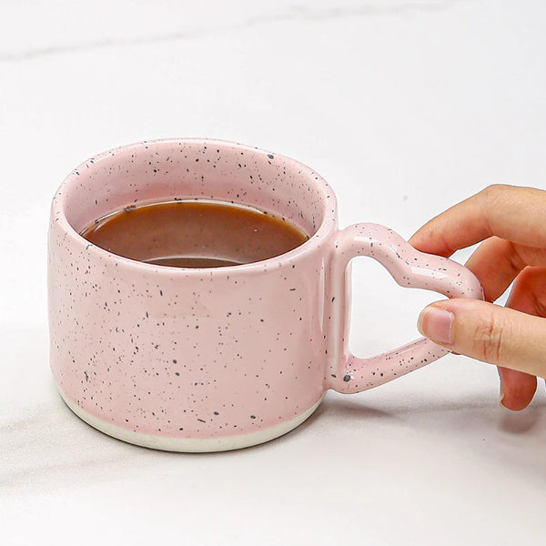 300ml Korean Style Ceramics Cup Cute and High-value Home Coffee Cups with Pink Heart-shaped Handle Breakfast Milk Oatmeal Mugs My Addiction