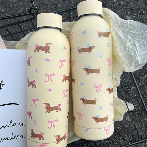 Kawaii Puppy Coffee Tumbler Stainless Steel Thermos Bottle Cup Cute Korean Travel Insulated Flask Thermal Water Bottle 500ml My Addiction