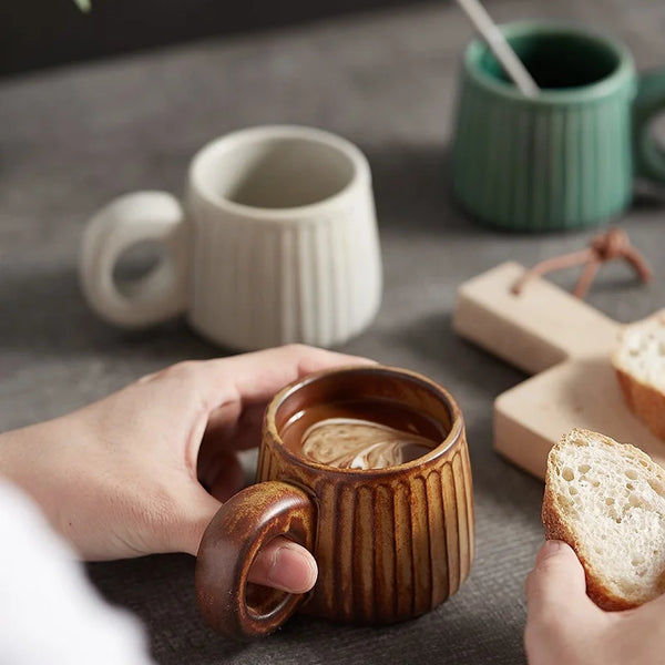 250ml Nordic Handmade Cup Ring Handle Ceramic Mugs Retro Rough Pottery Coffee Cup Water Tea Cup Pull Flower Latte Breakfast Cups My Addiction