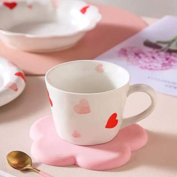 Pink romantic heart-shaped printing ceramic tableware Korean small noodle bowl soup bowl Mug baking plate Dim sum plate My Addiction