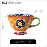 420ml Ceramic Cup Hand Painted Floral Pattern Retro Creative Coffee Mug for Latte Water Restaurant Office Gift for Family Friend My Addiction