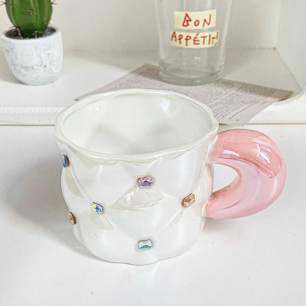 Ahunderjiaz-Creative Ceramic Cup, Ins Household Mug, Drinking Set for Couple, Cute Student Cup, Luxury Gemstone My Addiction