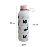 Cute Coffee Tumbler Stainless Steel Thermal Bottle Kawaii Cat Thermos Tea Cup Gift Girl Insulated Water Bottle With Handle 500ml My Addiction