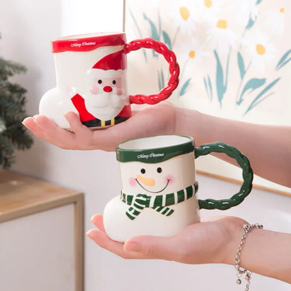 360ML Christmas Socks Modeling Mug Creative Cute Ceramic Cups Santa Claus Snowman Coffee Cup Home Living Room Decor Xmas Gifts My Addiction