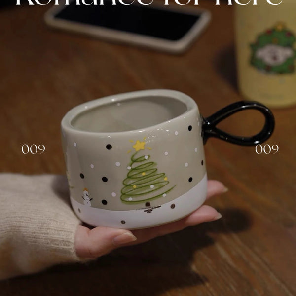 280ml Vintage Xmas Tree Ceramic Mug Coffee Mug Cute Snowman Snowflake Latte Cup Home Water Mugs Christmas Party Gift Send Friend My Addiction