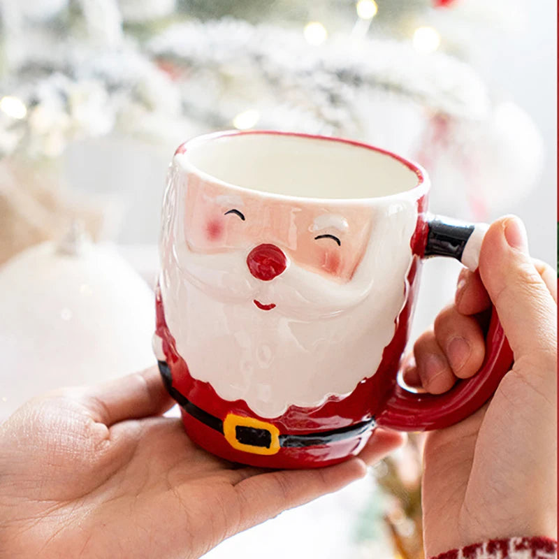 Santa Claus Mug Cartoon Ceramic Coffee Cup Decorate Home Breakfast Drinks Oatmeal Milk Mug Fine Ceramic Coffee Cup Holiday Gifts My Addiction