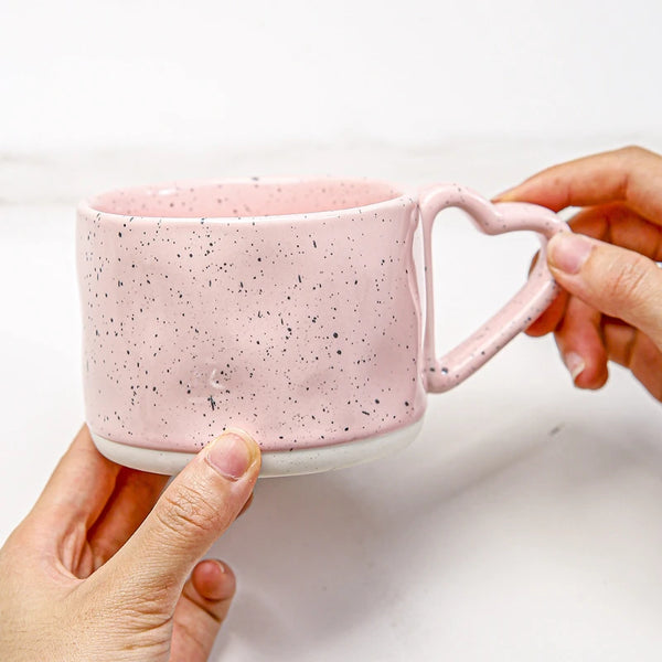 300ml Korean Style Ceramics Cup Cute and High-value Home Coffee Cups with Pink Heart-shaped Handle Breakfast Milk Oatmeal Mugs My Addiction