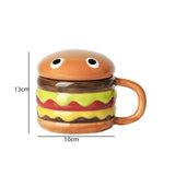 300ml Ceramic Cup Creative Hamburger Coffee Cup Cute Cartoon Children's Mug Breakfast Oatmeal Milk Cups with Lid Home Cups My Addiction