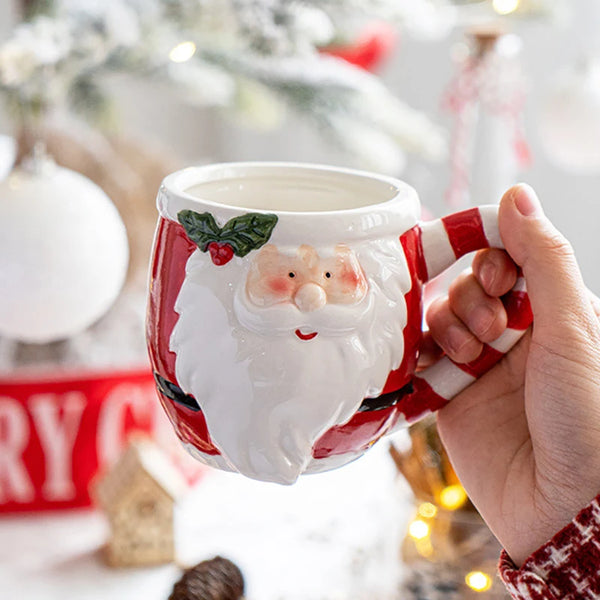 Santa Claus Mug Cartoon Ceramic Coffee Cup Decorate Home Breakfast Drinks Oatmeal Milk Mug Fine Ceramic Coffee Cup Holiday Gifts My Addiction