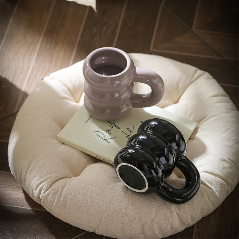 Cute Donut Ceramic Mug, Nordic Style, Creative, Large Capacity, Coffee Cup, Simple Couple Water Cup, Dark Color My Addiction