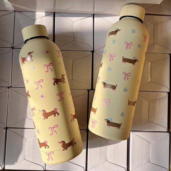 Kawaii Puppy Coffee Tumbler Stainless Steel Thermos Bottle Cup Cute Korean Travel Insulated Flask Thermal Water Bottle 500ml My Addiction