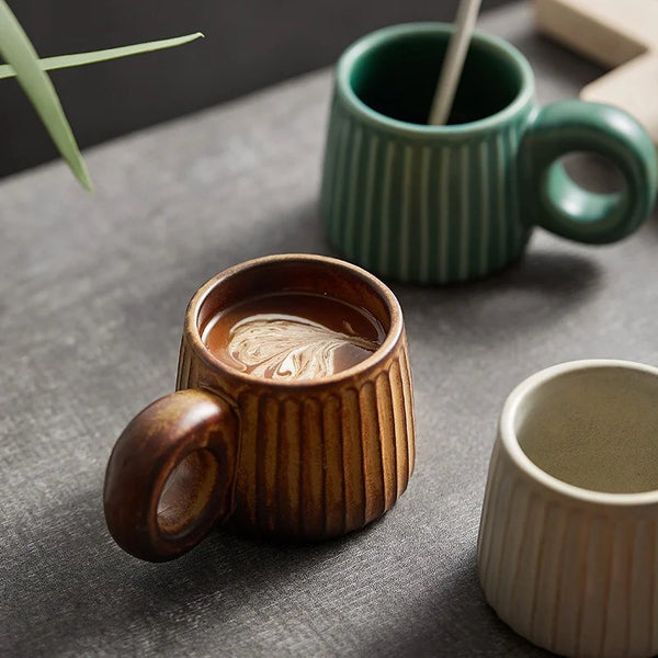 250ml Nordic Handmade Cup Ring Handle Ceramic Mugs Retro Rough Pottery Coffee Cup Water Tea Cup Pull Flower Latte Breakfast Cups My Addiction