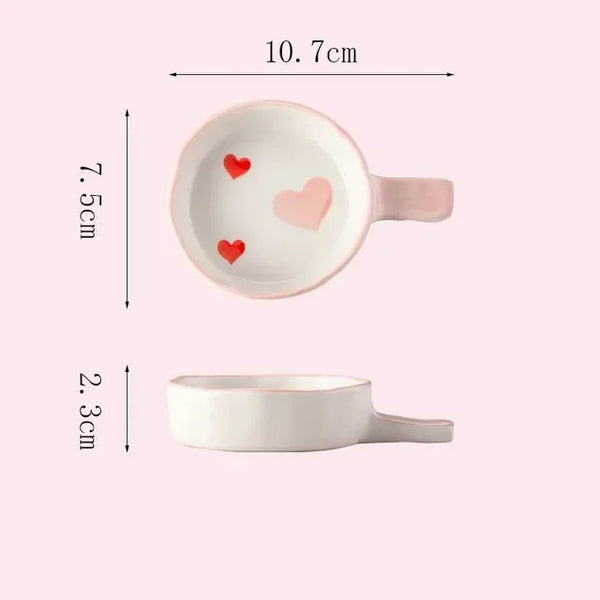 Pink romantic heart-shaped printing ceramic tableware Korean small noodle bowl soup bowl Mug baking plate Dim sum plate My Addiction