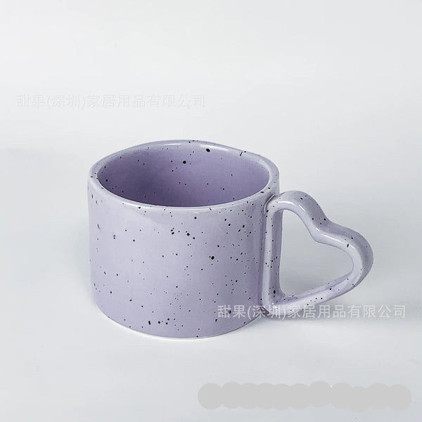 Nordic Creative Ceramic Ink Dot Coffee Cup 280ml Water Cup Household Heart Shape Handle Mug Kitchen Bar Supplies Coffee Utensils My Addiction