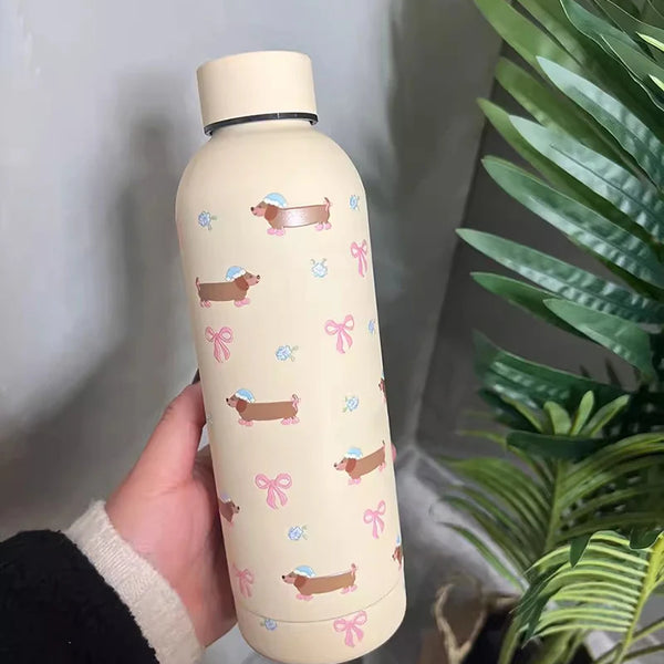 Kawaii Puppy Coffee Tumbler Stainless Steel Thermos Bottle Cup Cute Korean Travel Insulated Flask Thermal Water Bottle 500ml My Addiction