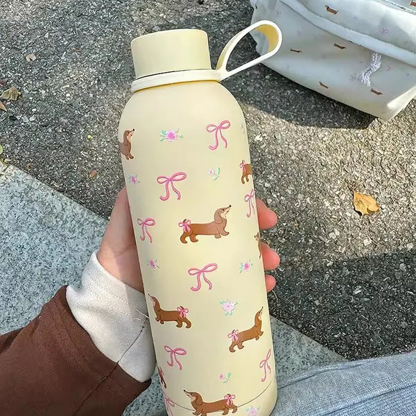 Kawaii Puppy Coffee Tumbler Stainless Steel Thermos Bottle Cup Cute Korean Travel Insulated Flask Thermal Water Bottle 500ml My Addiction