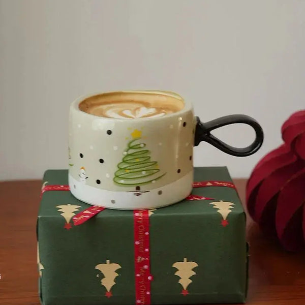 280ml Vintage Xmas Tree Ceramic Mug Coffee Mug Cute Snowman Snowflake Latte Cup Home Water Mugs Christmas Party Gift Send Friend My Addiction