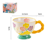 1pc 450ml Ceramic Coffee Cups Hand-painted Embossed Breakfast Oatmeal Milk Mug Cute Creative Household Office Water Cup Gifts My Addiction