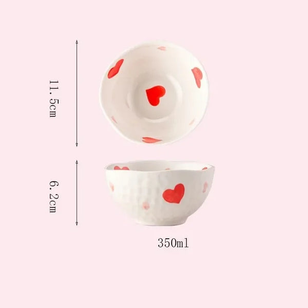 Pink romantic heart-shaped printing ceramic tableware Korean small noodle bowl soup bowl Mug baking plate Dim sum plate My Addiction