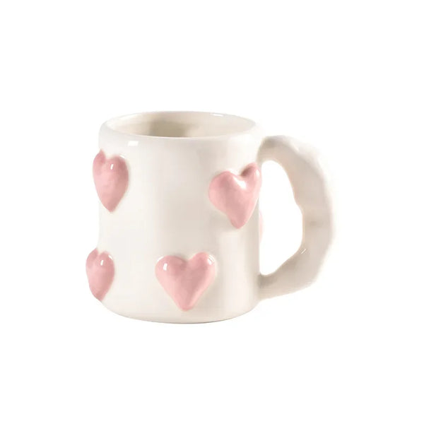 AhunderJiaz Cute Heart Pink Ceramic Mug Home Coffee Cups Set Kitchen Drinkware Set Birthday Gift Home Decoration My Addiction