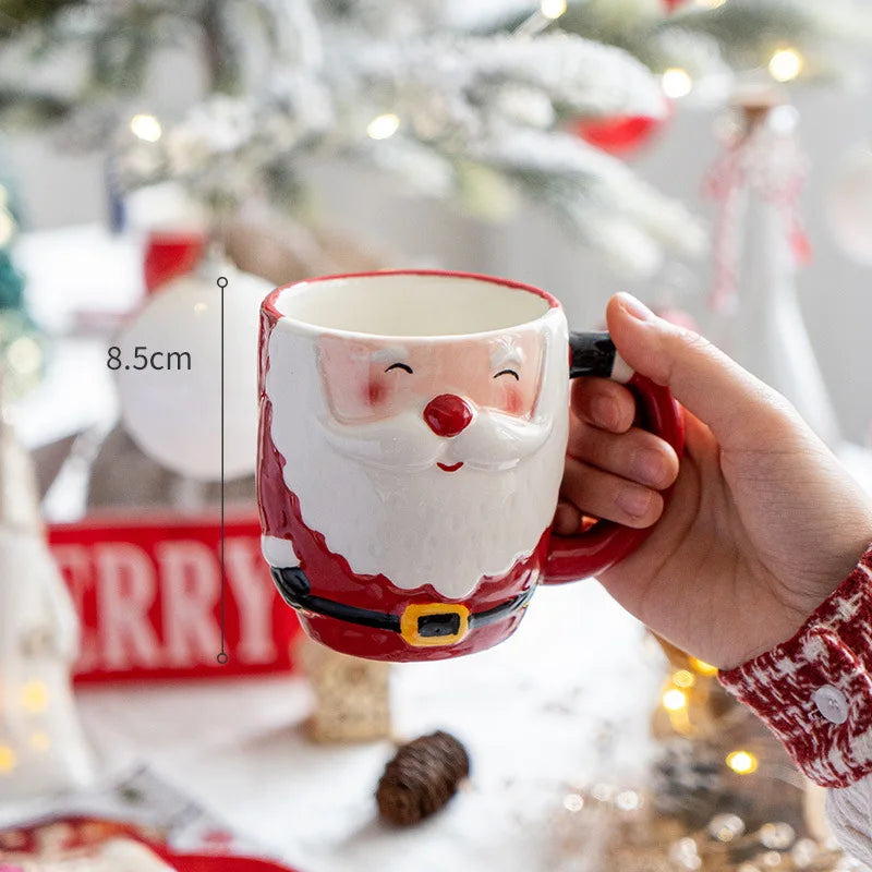 Santa Claus Mug Cartoon Ceramic Coffee Cup Decorate Home Breakfast Drinks Oatmeal Milk Mug Fine Ceramic Coffee Cup Holiday Gifts My Addiction