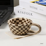 200ml 1pc Personalised retro niche Irregular checkerboard ceramic coffee cup personalized high-looking mugs My Addiction