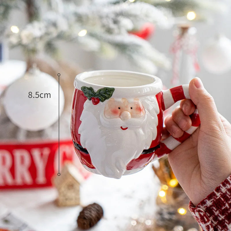 Santa Claus Mug Cartoon Ceramic Coffee Cup Decorate Home Breakfast Drinks Oatmeal Milk Mug Fine Ceramic Coffee Cup Holiday Gifts My Addiction