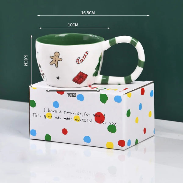 Cartoon Irregular Large Handle Ceramic Mug 350ML Christmas Coffee Mug Hand Pinched Ceramic Cup Afternoon Tea Milk Cup Xmas Gift My Addiction