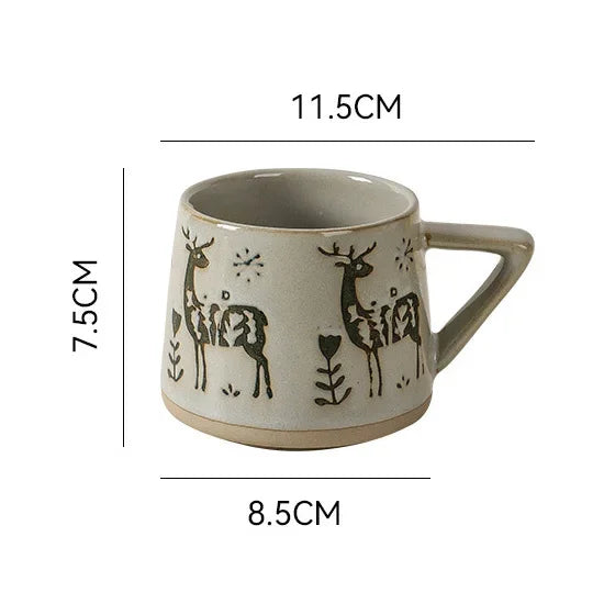 Christmas Gift Retro Ceramic Mug Heat-resistant handle Coffee Cup Elk Handmade Juice Milk Cup For Home Office Water Cup Tea cup My Addiction