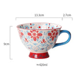 420ml Ceramic Cup Hand Painted Floral Pattern Retro Creative Coffee Mug for Latte Water Restaurant Office Gift for Family Friend My Addiction