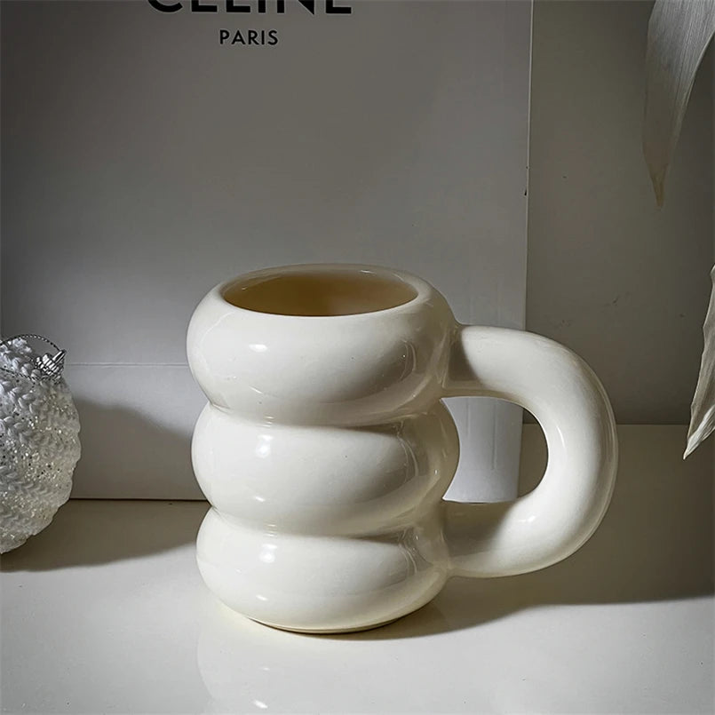 Cute Donut Ceramic Mug, Nordic Style, Creative, Large Capacity, Coffee Cup, Simple Couple Water Cup, Dark Color My Addiction