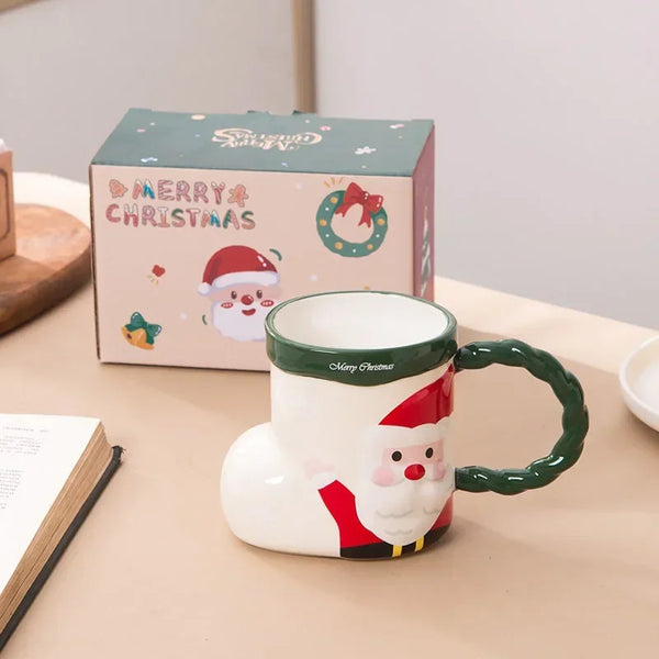 360ML Christmas Socks Modeling Mug Creative Cute Ceramic Cups Santa Claus Snowman Coffee Cup Home Living Room Decor Xmas Gifts My Addiction