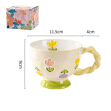 1pc 450ml Ceramic Coffee Cups Hand-painted Embossed Breakfast Oatmeal Milk Mug Cute Creative Household Office Water Cup Gifts My Addiction
